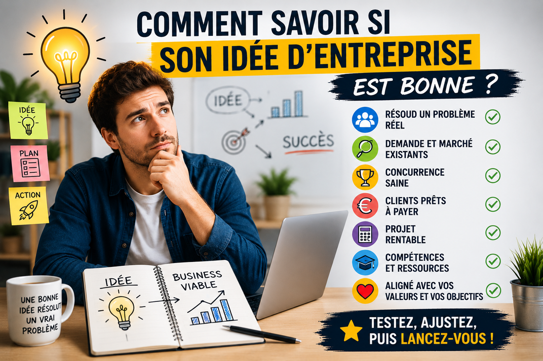 Comment savoir si son idée d'entreprise est bonne : entrepreneur analysant la viabilité de son projet avant de se lancer.