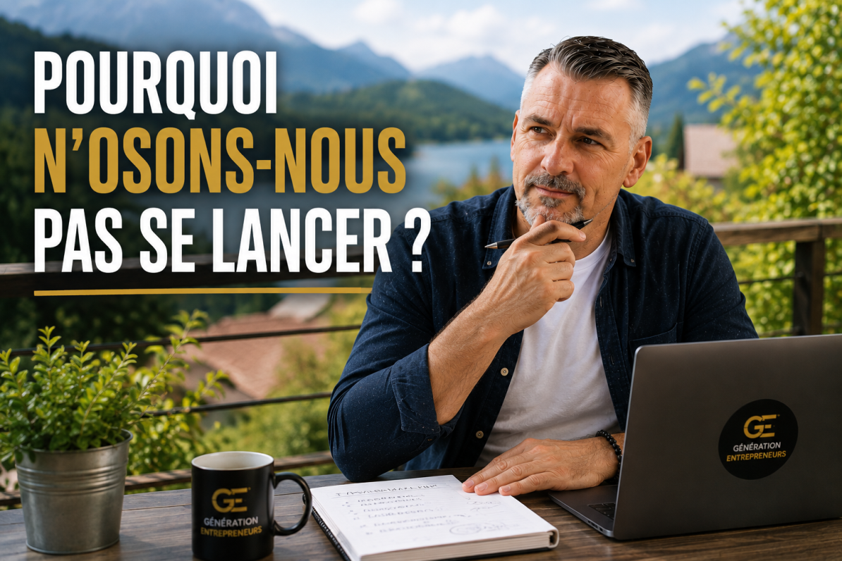 Entrepreneur face à ses doutes avant de se lancer, illustrant les freins à l’entrepreneuriat, la procrastination et le passage à l’action